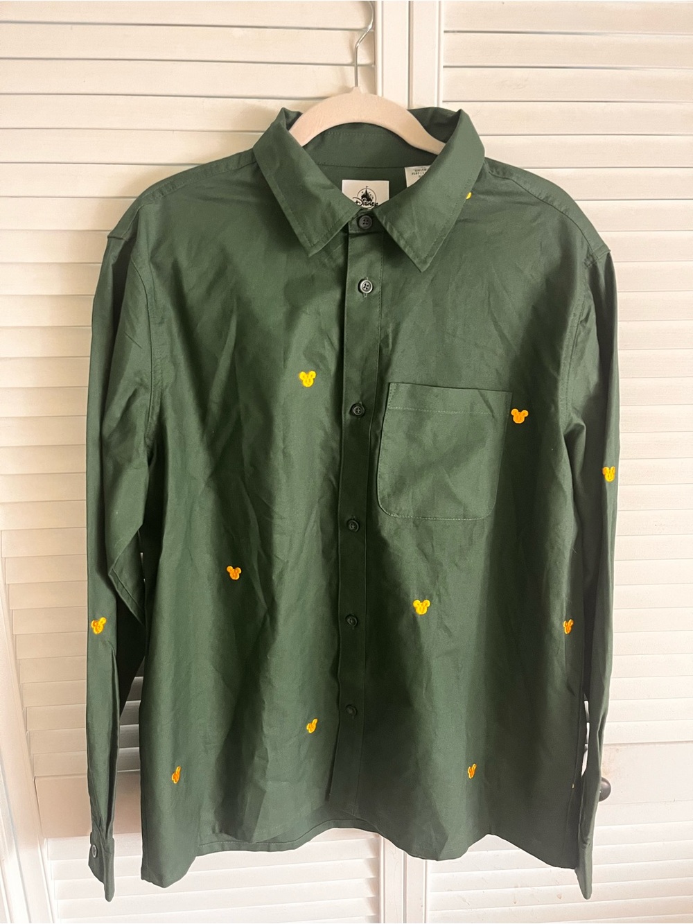 Disney Green Button-Down Shirt with Yellow Mickey Embroidery